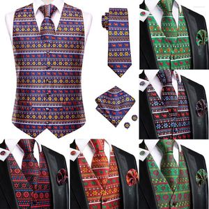 Coletes masculinos seda christma colete azul vermelho amarelo gravata formal vestido fino sem mangas jaqueta 4 pc hanky cufflink terno colete festa hi-tie