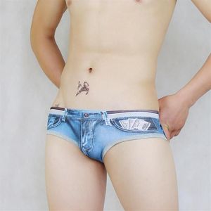 Магазин Richkeda, 2021, мужские хлопковые трусы, сексуальное брендовое нижнее белье с низкой посадкой, короткие плавки, джинсы с принтом Fashio229E