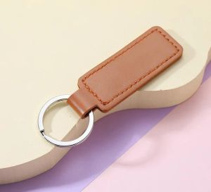 Simple PU Leather Keychain Metal Keyring Car Keychains Pendant Personalise Gift Key Chain Wholesale 10 Colors