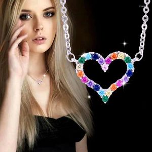 Pendanthalsband Sinleery Colorful Hollow Heart Choker Halsband Gul guld Silver Color Chian Pink Orange Blue Zircon Jewelry