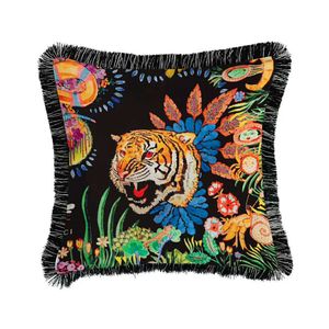 Luxury Cushion Velvet Tassel tiger head print pillow living room sofa modern light high quality villa model room plush cushion cover