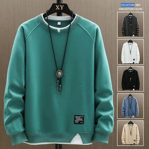 Men's Hoodies Sweatshirts Mens Casual Harajuku Solid Color 2023 New Fashion Male Fake Two Pieces O-Neck Sweatshirt Hip Hop Streetwear 231013