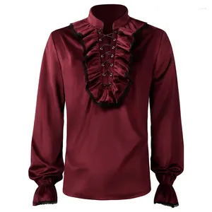 Homens Casuais Camisas Mens Escocês Jacobite Ghillie Kilt Vermelho Ruffled Pirata Camisa Medieval Homens Renascença Victorian Steampunk Vampiro