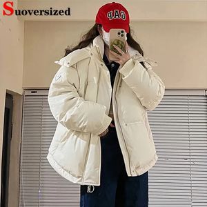 Kadın Ceketler Koreli Kadınlar Gevşek Parkas Kış Gezgin Kapşonlu Pamuklu Yastıklı Ceket Kar Aşı Sıcak Rüzgar Dergisi Büyük Boy 80kg Sıradan Chaqueta 231012
