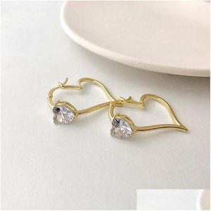 Hoop & Huggie Orgin Summer Exquisite Hollow Out Love Heart Hoop Earings For Women Minimalist Gold Rhinestone Party Gifts Jewelry Whole Dhmpu