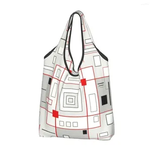 Sacos de compras Engraçado Impressão Veias Vermelhas Sacola Portátil Shopper Ombro Piet Mondrian Bolsa de Arte Abstrata