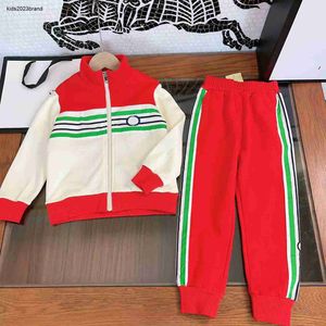 Tute rosso fuoco autunno Tuta sportiva per bambino Taglia 100-160 CM giacca con cerniera design patchwork e pantaloni elastici in vita Oct10