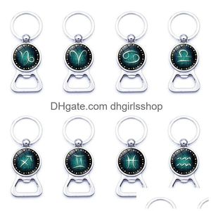 Keychains & Lanyards 12 Constell Keychain Horoscope Sign Summer Beer Bottle Opener Key Chain Ring Fashion Accessories Drop Ship 340115 Dhkzd