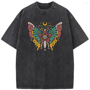 Мужские футболки Butterfly Moon, женская футболка с короткими рукавами, 230 г, отбеленная футболка, модная свободная стираная хлопковая рубашка с отбеливателем