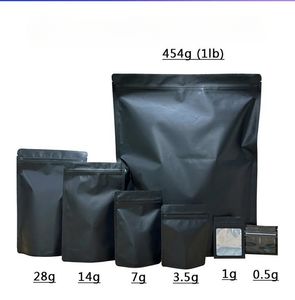 borsa in mylar vuota nero opaco posteriore trasparente anteriore in alluminio olio 3,5 7g14g 28g 1LB logo del marchio con stampa personalizzata