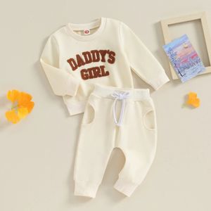 Kläder sätter mode barn baby flickor faller kläder fuzzy brev broderi långärmad tröja toppar byxor 2 st.