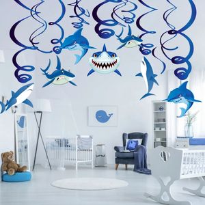 Christmas Decorations 30pcs/set Shark Party Decoration For Kids Birthday Party Cartoon Sharks Spiral Hanging Swirl Drop Ornaments Party Supplies XL032 231013