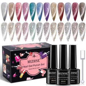 Nagellack mizhse 12pcsset kattögon magnetisk gel 9d reflekterande glitter semi permanent blöt av uv led manikyr konst 231012