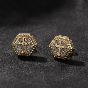 Mens Cross Earrings Silver Gold Stud Earrings For Womens Hip Hop Square Diamond Earrings Jewelry