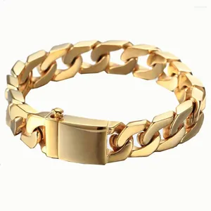 Link pulseiras vovó chique masculino corrente polido ouro/prata cor pulseira 316l aço inoxidável corte curb cubano 12mm de largura jóias