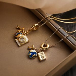 Pendant Necklaces Creative Copper Plated Zircon Camera Passport NecklaceFor Women Men Personalized Bead Chain Collar Charm Jewelry Bijoux