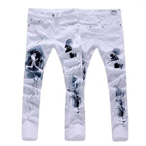 Inteiro-Nova chegada moda impressa de alta qualidade jeans skinny masculino casual branco motociclista denim calças retas tamanho 28-40 JPK3512599