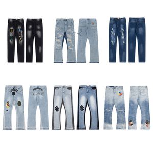 2023 Дизайнер уличной одежды Мужские джинсы Галереи Брюки Отделы моды Мужские дизайнерские сплайсинговые джинсы Рваные джинсовые брюки Роскошные хип-хоп Проблемные мужские женские размеры S-XL