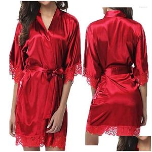 Vestidos casuais básicos vestidos casuais y camisola lingerie renda trabalho nightdress mulheres seda quimono cinto banho robe nightwear sleepwear c ot9tj