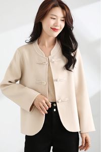 Women's Wool Blends Autumn and Winter 100 Pure Double Sided Cashmere Coat Short Chinese Retro Tang Dynasty Trend 231012