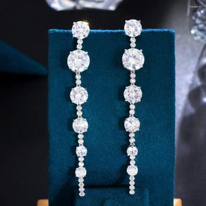 Dangle Earrings ThreeGraces Sparkling Cubic Zirconia 80mm Long Round CZ Bridal For Women 2023 Fashion Daily Party Jewelry E1180