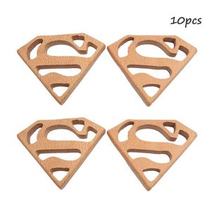 Buche Holz Superman Beißring Unvollendetes Holz Tier Lebensmittelqualität Baby Holz Ring Beißring DIY Pflege Halskette Charms Pendant2536