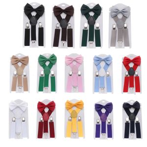 Bow Ties Kids Elastic Suspenders Bow Tie set Matching Tuxedo Suit Unisex Boy Girl Bowtie Wedding Costume Adjustable Y-Back Brace Belt 231012