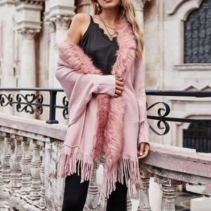 Malhas femininas cardigan franja borla xale vintage capas ponchos outono boêmio manto boho