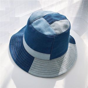 Hink hatt kvinnor sommarhattar och kepsar lapptäckt tvättade denim hink hatt hip hop solid bred brim bomull strand fiske cap panama242p