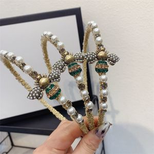 Bling Pearl Headband Bee Hair Crystal Accessories For Women Luxury Diamond Handmade Designer Hairbands Wholesale Bow Hoop Head Bands