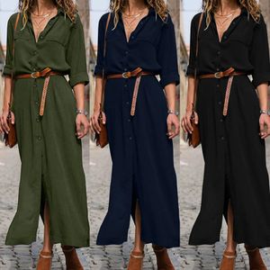 Urban Sexy Dresses Plus Size Mini Dress Cocktail Evening Party Dresses Button Long Shirt Dresses Long Sleeve Lapel Long Dress Vestidos de Mujer 231012