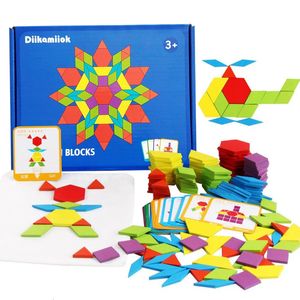 Bloklar 155pcs Set ahşap desen geometrik şekil jigsaw bulmaca bebek eğitimi montessori tangessisi oyuncakları 24 adet olan çocuklar için 231013