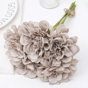 Flores secas 5 pcs cinza seda rosa flores artificiais peônia buquê de noiva para vaso casamento casa diy decoração barato flores falsas hortênsia artesanato 231013