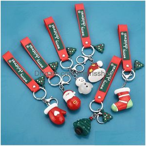 Key Rings Fashion Merry Christmas Key Ring Cartoon Tree Santa Hat Socks Keychain Holders Bag Hanging Jewelry Will And Jewelry Dhrp2