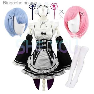 Theme Costume Ram Rem Cosplay Re zero Kara Hajimeru Isekai Seikatsu Black Come Girls Maid Outfit Women Apron Dress Halloween ComesL231013