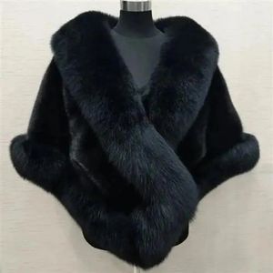 Xales capa de inverno fofo macio resistente ao frio elegante vestido de noite de pele artificial xale feminino poncho para namoro 231012