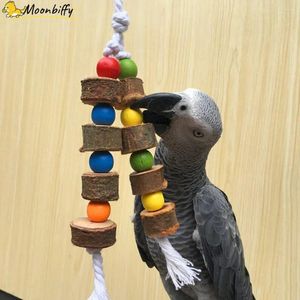 Other Bird Supplies Natural Wooden Birds Parrot Colorful Toys Chew Bite Hanging Cage Balls Two Ropes Blocks Tearing For Macaw