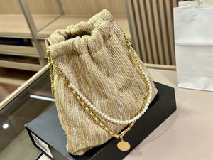 Luxury Designer Textile Shopping Bag Twisted Chain Pearl Original Hardware Mini bag with Built-in Zipper Pocket