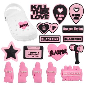 Hurtownia 100pcs PVC Pink Heart Star Singer Tape Love Hammer Shoe Charms Fit Breybands Sandals Buty Dekoracja dla zespołów bransoletki