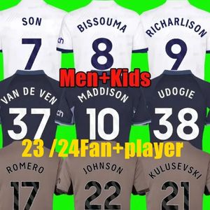 Abbigliamento da calcio Tottenham MADDISON SON Maglie da calcio KULUSEVSKI RICHARLISON KULUSEVSKI ROMERO VELIZ VAN DE VEN BISSOUMA Kit da calcio Tottenham top Uomo bambino