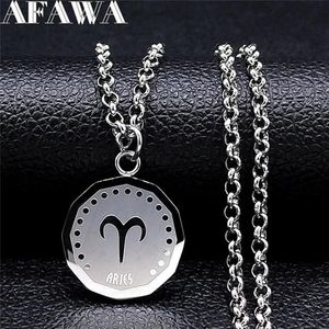 Pendant Necklaces Stainless Steel Aries Astrology Necklace Women Men Silver Color Round Punk Jewelry Ciondoli Acciaio Inox NXS02288B