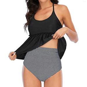 Mulheres de banho de cintura alta biquíni push up duas peças maiô mulher 2023 halter ruched cintura tankini conjunto controle de barriga mais tamanho