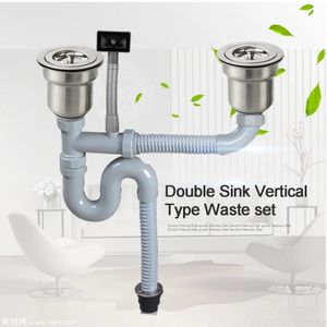 Drains Talea Double Sink Vertical Type with overflow Pipe kit basin Waste set Sink Strainer Disposer Drain hose Plastic Flexible Flume 231013