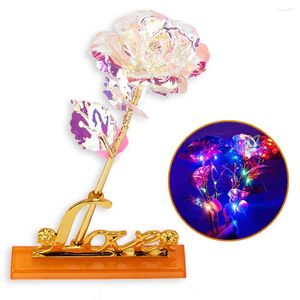 Decorative Flowers Valentine's Day Creative Gift Plastic Rose Gold Lasts Forever Love Wedding Decor Lover Lighting Roses