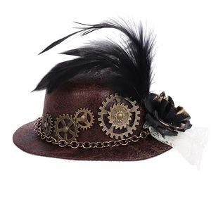 Czapki czapki halloween gotycka mini top hat steampunk korek łańcucha pióra cosplay klip do włosów 231013