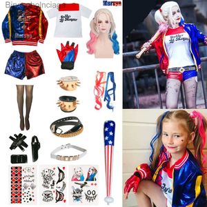 Tema kostym halloween karneval cosplay kommer barn flickor quinn bältesjacka byxor sätter festkläder t-shirt wigl231013