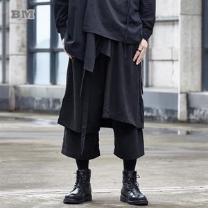 Herrbyxor mörk serie japansk streetwear mode hakama lapptäck kreativa beskurna byxor män överdimensionerade par raka 309 år