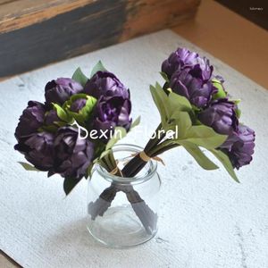 Dekoratif çiçekler 2 demet patlıcan mor peonies DIY düğün buketleri nedime centerpieces için gerçek dokunuş