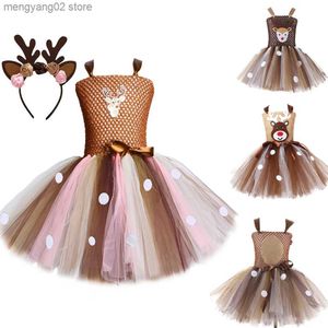 Theme Costume Deer Comes for Baby Girls Christmas Dress for Kids Halloween Comes Reindeer Tulle Tutu Dress Birthday Princess Clothes T231013