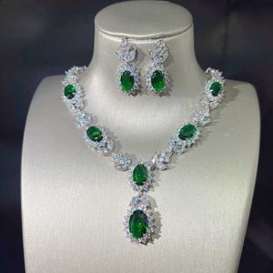 High end luxo on-line celebridade transmissão ao vivo simulação turmalina esmeralda brincos de diamante cheio feminino pingente colar conjunto 231015